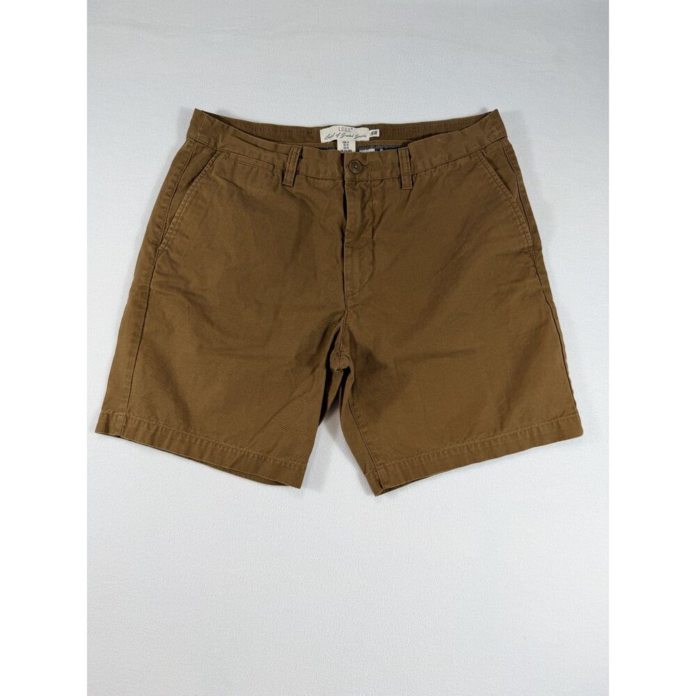 H&M L.O.G.G. Men's Chino Shorts Size 34 Brown 100% Cotton Flat Front - Picture 8 of 15